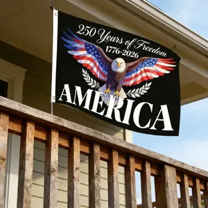 2D Flat - 2D Flat - 1pc The Bald Eagle Flag Celebrating America'S 250Th Anniversary, Featuring Wings And a Laurel Wreath, Symbolizing Freedom from 1776 to 2026. This 2D Flat Printed Design Measures 3X5 Feet And Is Suitable for Outdoor Decoration wit