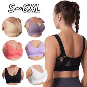 Yoga sports underwear hollow mesh ventilation hole large size without steel ring sports bra vest women
