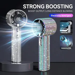 Diamond Portable Fan, Rechargeable Personal Fan, All-Diamond Handheld Adjustable Turbo Fan for Travel, Office, Outdoor Makeup, Crystal Design Gift for Women and Girls, Glitter Fan