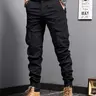 Men's Plain Button Pocket Cargo Pants, Regular Fit Street Fashion Casual Cargo Style Drawstring Waist Jogger Pants For Daily Wear, Woven Bottoms For All Seasons, Drawstring Trousers