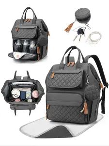 Fashionable Quilted Pattern Diaper Backpack, Large Capacity Multi-functional Backpack with Stroller Strap, Lightweight Backpack for Outdoor Travel