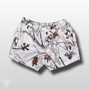 Goat Strength 5 inch inseam arctic Camo shorts | Snow Camo gym shorts | realistic white Camouflage  athletic shorts - Zipper pockets