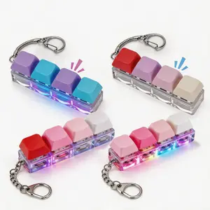 Glowing Keyboard Fidget Keychain 4-In-1 Original Sound Decompression Button Keychain  Stress Relief Fidget Gift 1 Pcs