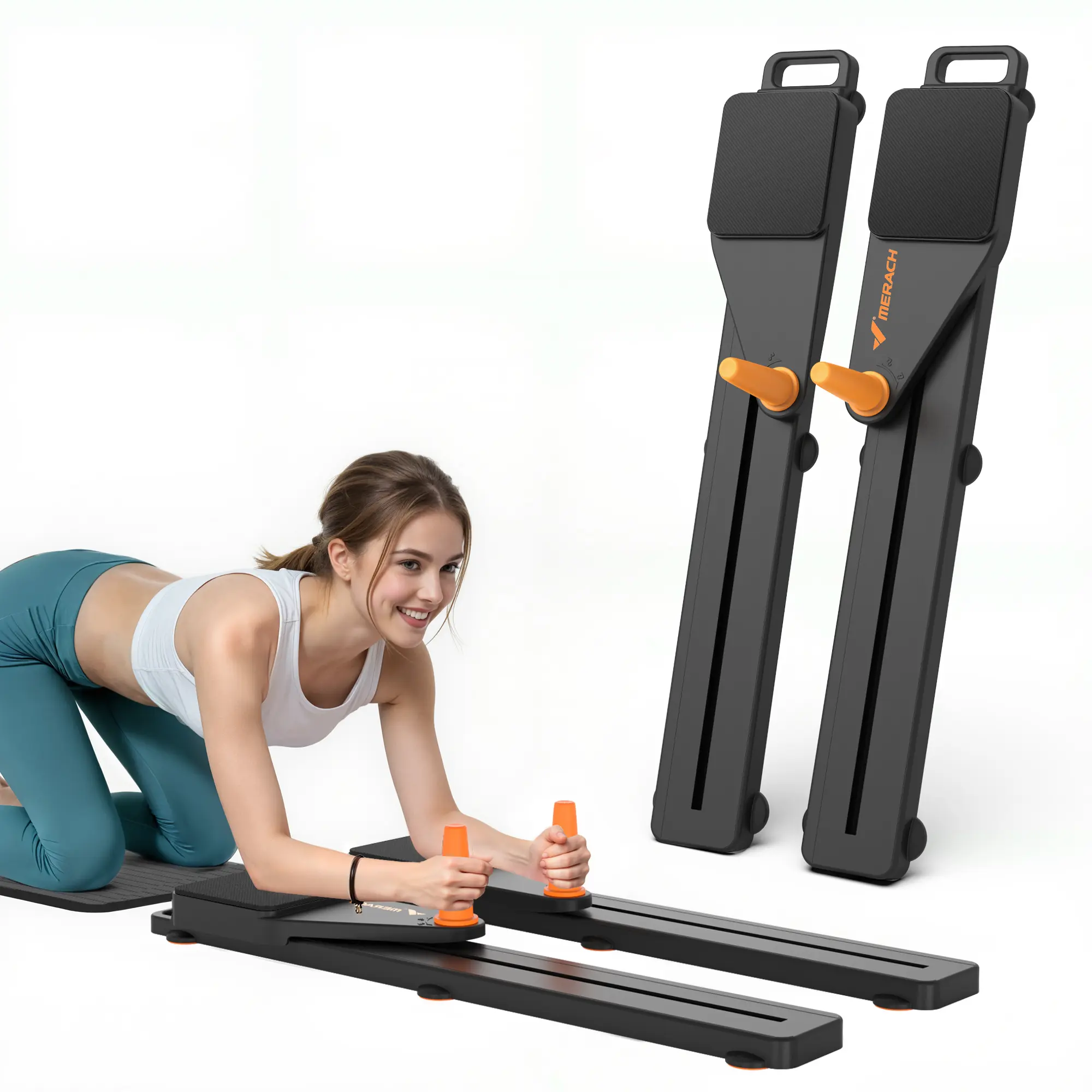 Merach Multi-functional Ab Exercise Board, Foldable Home Pilates Reformer with Knee Mat, Timer and Resistance Bands, Abs Workout Equipment for Abdominal & Core Strength Training BackToSchool