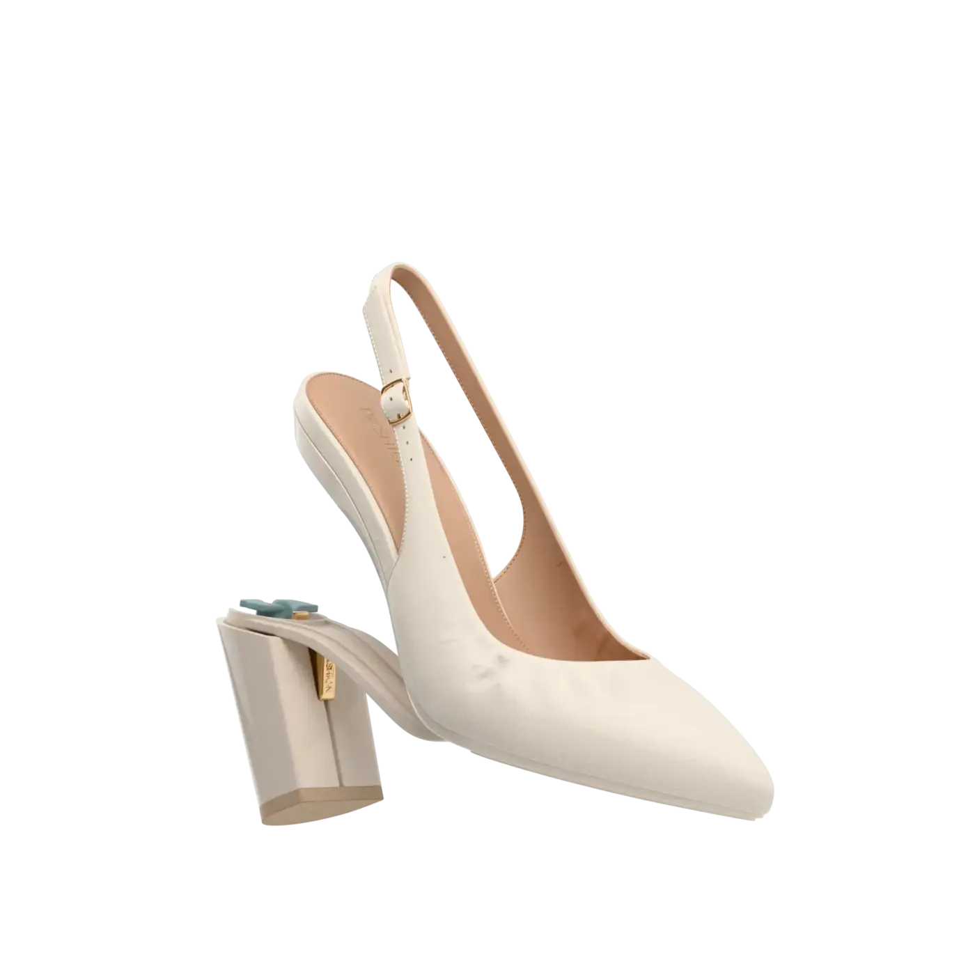 Slingback Buckle Pump - Ivory Leather 4" Block Slingback Buckle Pump - Ivory Leather 4" Block