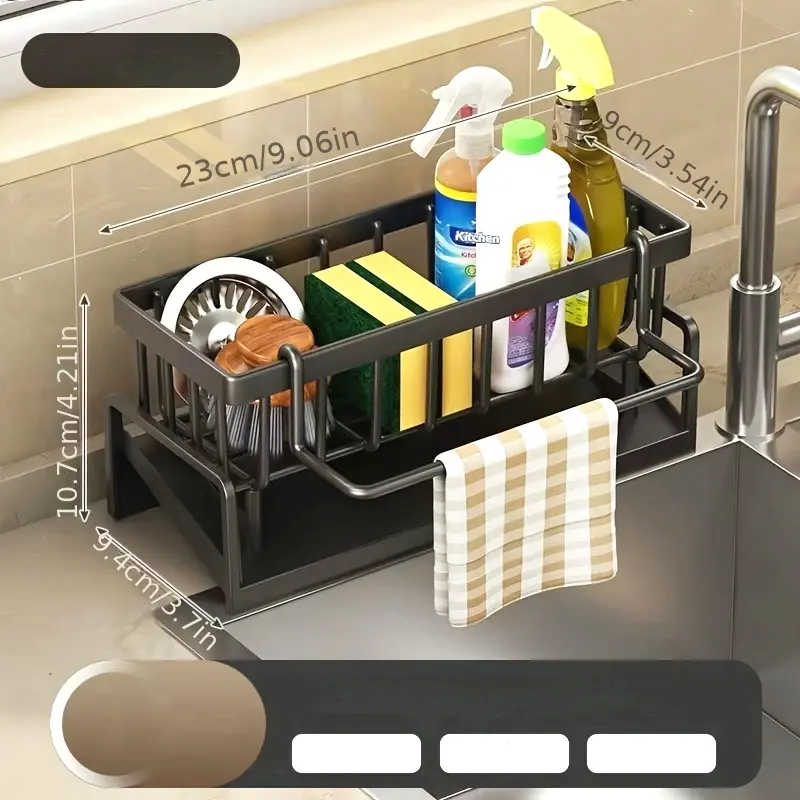 Multi-functional plastic kitchen storage box, a storage rack for sponges, cloths, Towel, and cleaning supplies, with a space-saving design for home organization