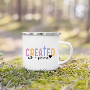 Christian Psalm Jesus God Faith Pattern Printed Mugs Coffee Cups Drinks Water Cup Enamel Camping Mug Handle Drinkware Best Gift