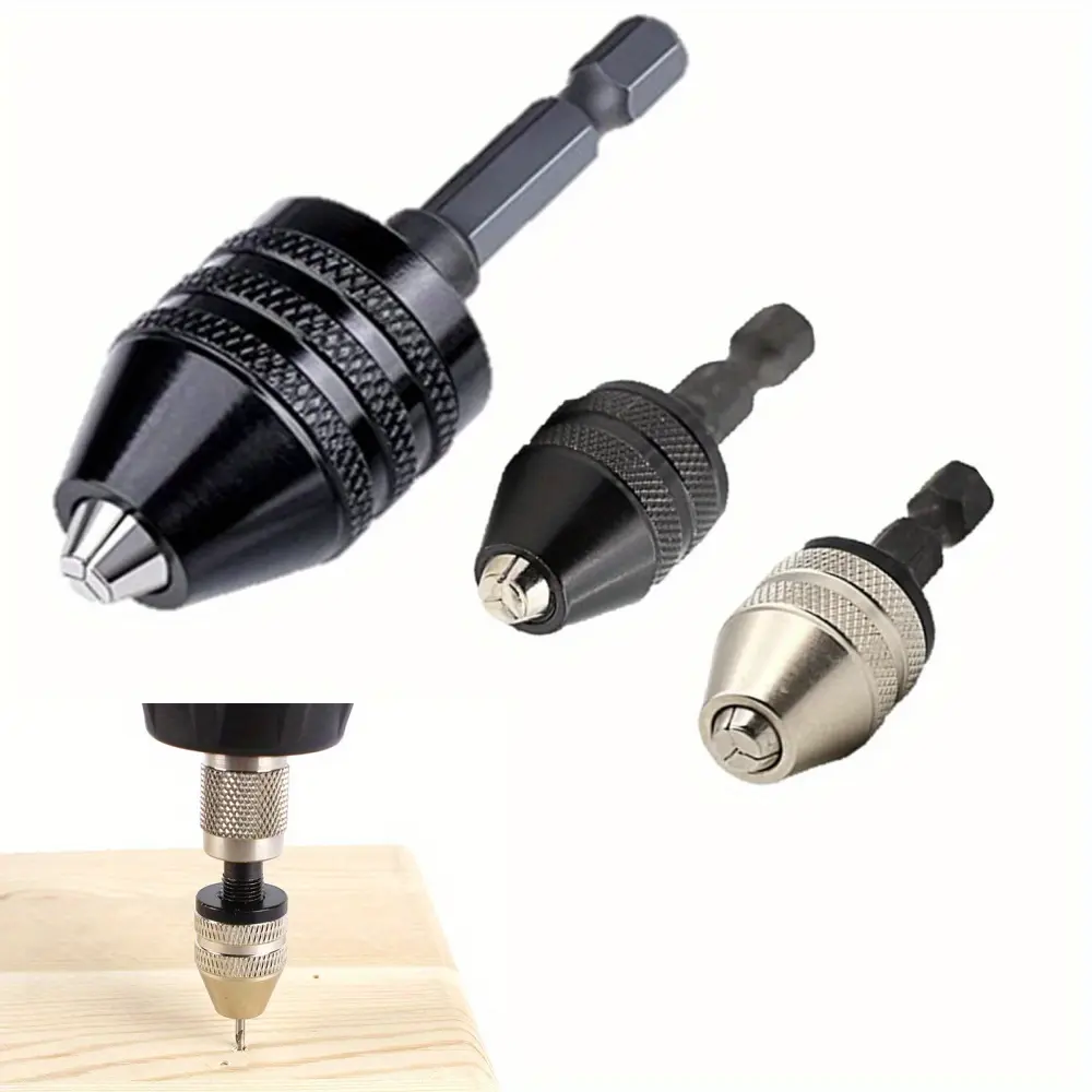 3-Pack Carbon Steel Keyless Drill Chuck Quick Change Adapter Converter, 1/4 in Hex Shank, 0.3-3.6Mm Clamping Range, Lightweight for Impact Drill Bits & Cordless Power Screwdriver Tool Accessories