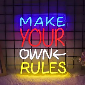 Make Your Own Rules Neon Light, Jghturie Wall Decor Neon Sign, Glowing LED Sign, USB Powered, Game Room Office Bar Party Decoration