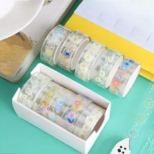 5 Rolls Transparent Decorative Tape, PET Waterproof Self-Adhesive Flower Daisy Pattern Decorative Masking Sticker, Clear Tape For DIY Scrapbooking, Crafts, Gift Wrapping, Easter Handwork, Floral Pattern Sticker