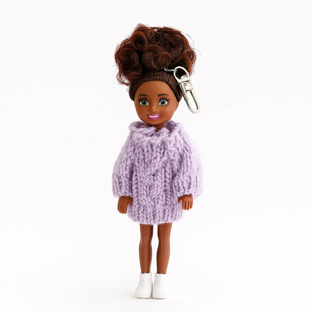 Cute Princess Doll Keychain Soft Knit Sweater Bag Charm for Girls Stylish DIY Phone & Purse Accessory Mini Gift for Teen Fashion Lovers 4.28Inch x 1.7Inch