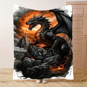 One Piece of a Magical Dragon-Themed Throw Blanket, Soft And Comfortable for Use on Sofas Or Beds, Ideal for Camping Trips, Featuring a Gothic Design. A Great Present for Boys And Teenagers, It Is Machine Washable, Essential for home and travel