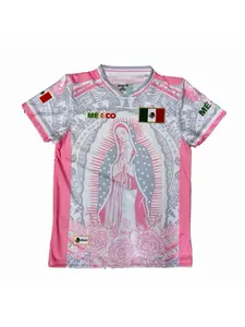 Mexico Light Gray/Pink Virgencita Jersey with Iconic Design and Authentic Mexican Flag Details for Cultural Pride Slim-Fitting