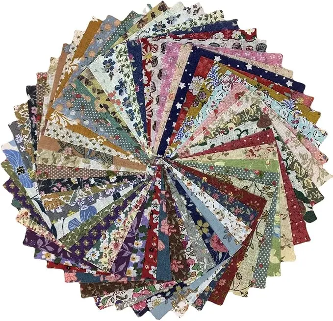 50PCS 5" x 5" Floral 100% Precut Cotton Fabric Squares Random Style - Pre-Cut 5x5 Inch Pink Fabric Quilting Squares for Sewing,Charm Packs for Quilting Assorted Patterns