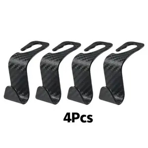 Car Headrest Hooks Set of 4, Car Organizer Hangers, Holds Wallets Bags Groceries Coats, Load Capacity 55 Lbs, Simple Design Carbon Fiber Pattern