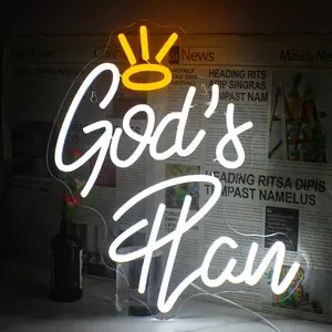 God's Plan Neon Sign, Crown Shaped Design LED Neon Light, Neon Lamps, Led Signs, USB Powered Wall Mounted Light, Decorative Light for Home, Office, Store, Bedroom, Study, Coffee Shop