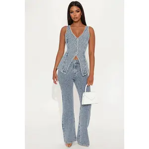 Midnight Glow Flare Pants Set - Medium Wash