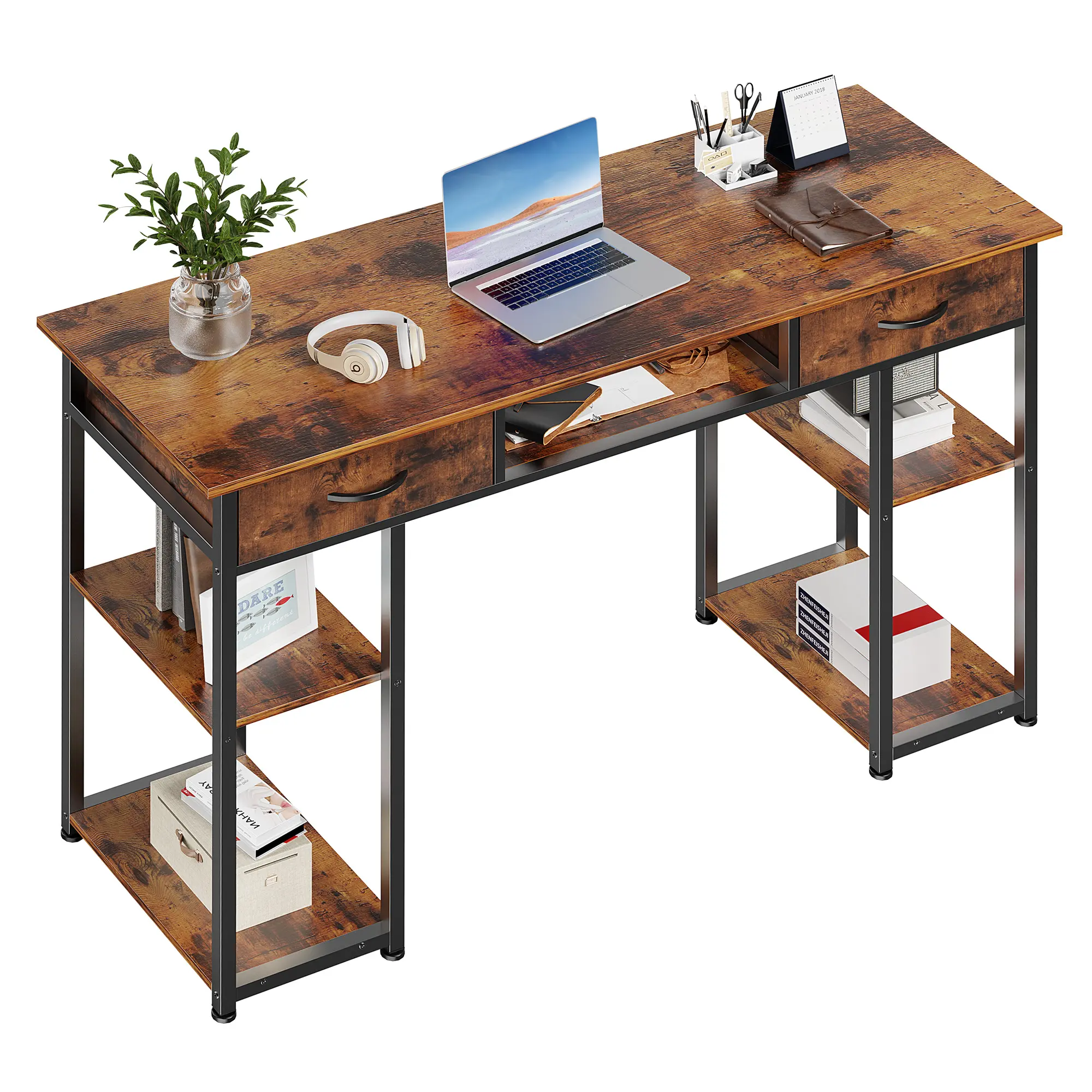 Desk with Fabric Drawers for Bedroom – White Vanity Desk with Storage – Home Office Computer Desk for Small Spaces – 32 Inch Modern Work Writing Study Table