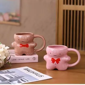Cute Gingerbread Man Ceramic Mug Creative 3D Coffee Milk Tea Water Cup Cute Children Breakfast Cup Household Drinkware Funny Mug