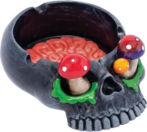 Ceramic White Skull Pink Brain & Mushroom Eyes Ashtray