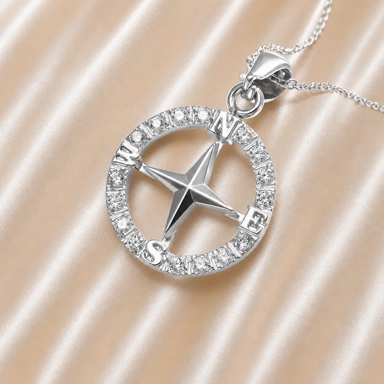 Zirconia-Set Ship's Wheel Necklace Niche Design, Fashionable Vintage Compass-Shaped Stone Pendant Suitable for Young Women, womens gifts    womens gifts cute gifts for girlfriend