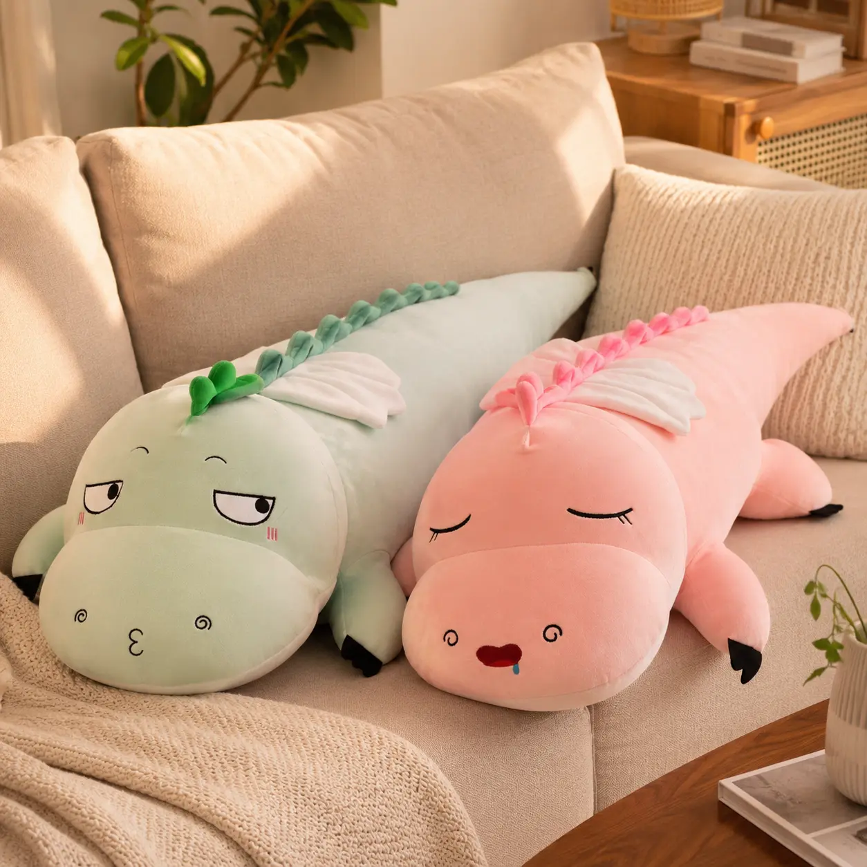 140cm Jumbo Dragon Plush Pillow – Ultra‑Soft Stretch Fabric, High‑Rebound Fill, Cute Embroidered Expression Cushion”