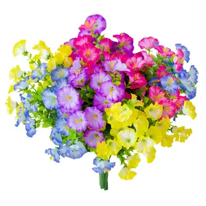 Outdoor Artificial Flowers Realistic Plant Decorations, 8 Bouquets Colorful Trumpet Vines with Eucalyptus, UV Resistant Fake Flowers, Artificial Flowers For Outside, Plastic Flower Bulk, Outdoor Faux Plants