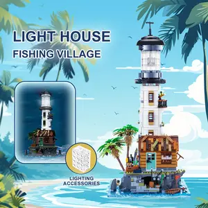 Island Lighthouse Mini Building Block Sets 2340pcs With Glowing Lighting Creative Building Models Perfect For Holidays Like Birthday New Year Easter Fishing Village