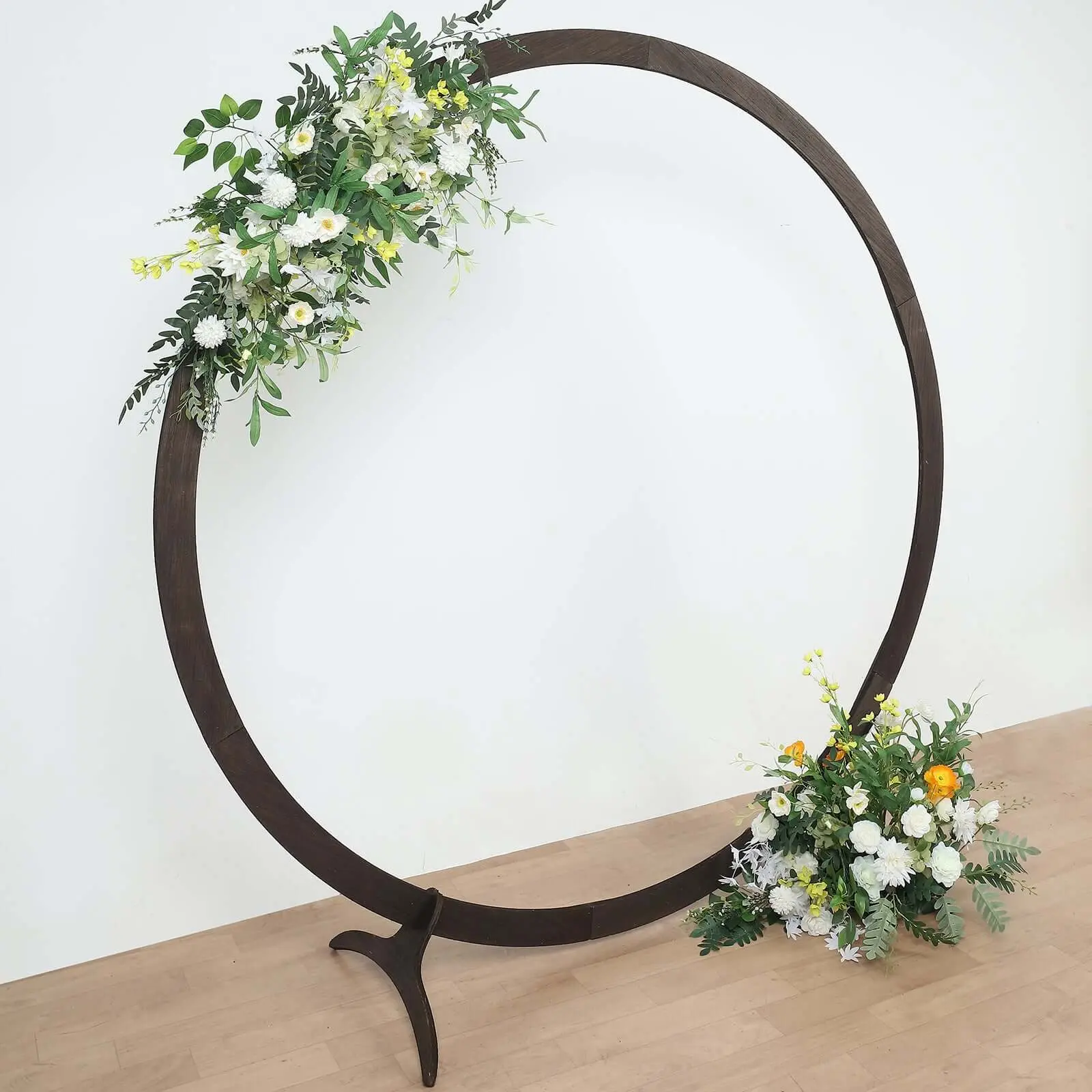7.4ft Natural Brown Wooden Round Event Party Arbor Backdrop Stand, Rustic DIY Wedding Arch