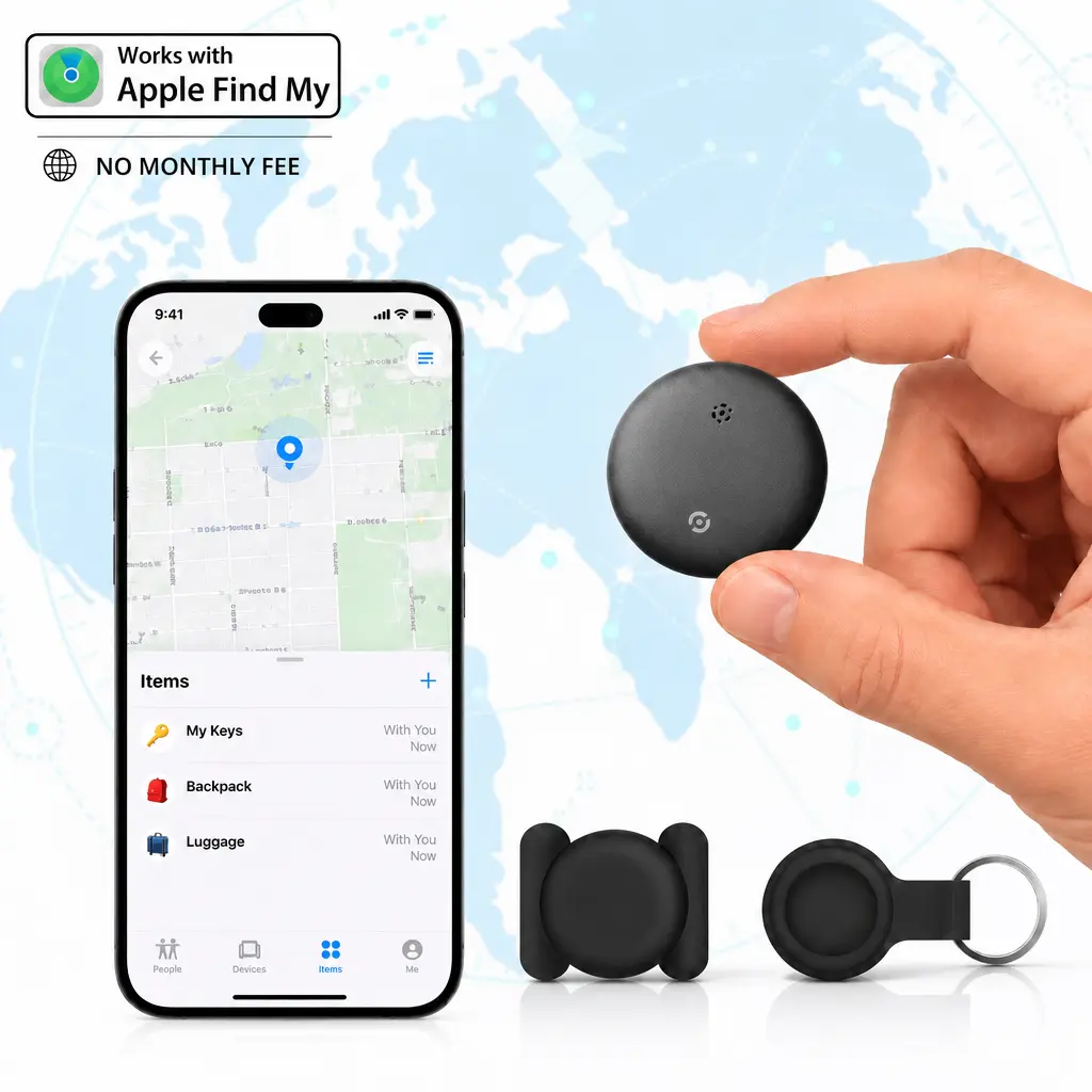 Compact Strong Magnet Hold GPS Tracker, Long-Life Battery Waterproof Portable Anti-Lost Device for Car, Key, 0 Monthly Fee iOS Hidden Wireless Locator
