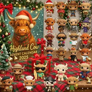 3D Highland Cow Advent Calendar, 24 Days Christmas Countdown, Cute Highland Cow Ornaments, Holiday Decorations, Festive Celebrations