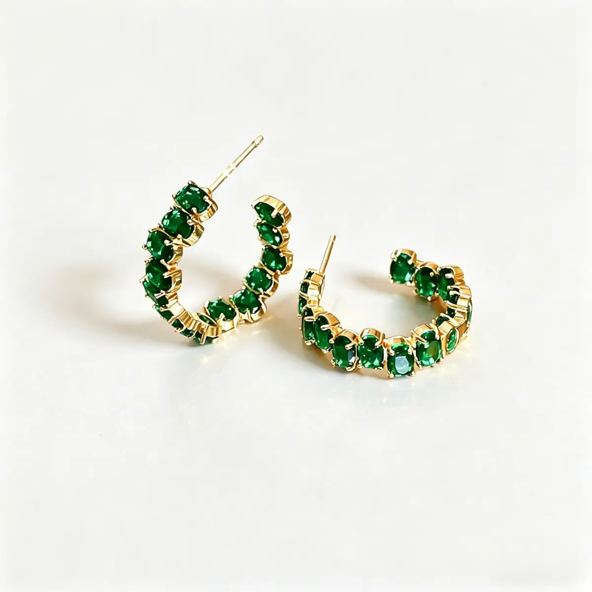 Women's Polished Gold-Tone Huggie Hoop Earrings with Emerald-Green CZ, 925-Silver Hypoallergenic Posts, Lightweight Alloy Costume Jewelry, Ideal for Office Wear & Daily Use