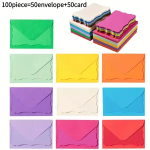 100 pcs, containing 50 envelopes + 50 sheets of cardboard, with colored blank note cards, self-adhesive envelopes 10 color envelopes, non-fading, applicable, weddings, parties, love letters, holiday cards 4x2.7 inches