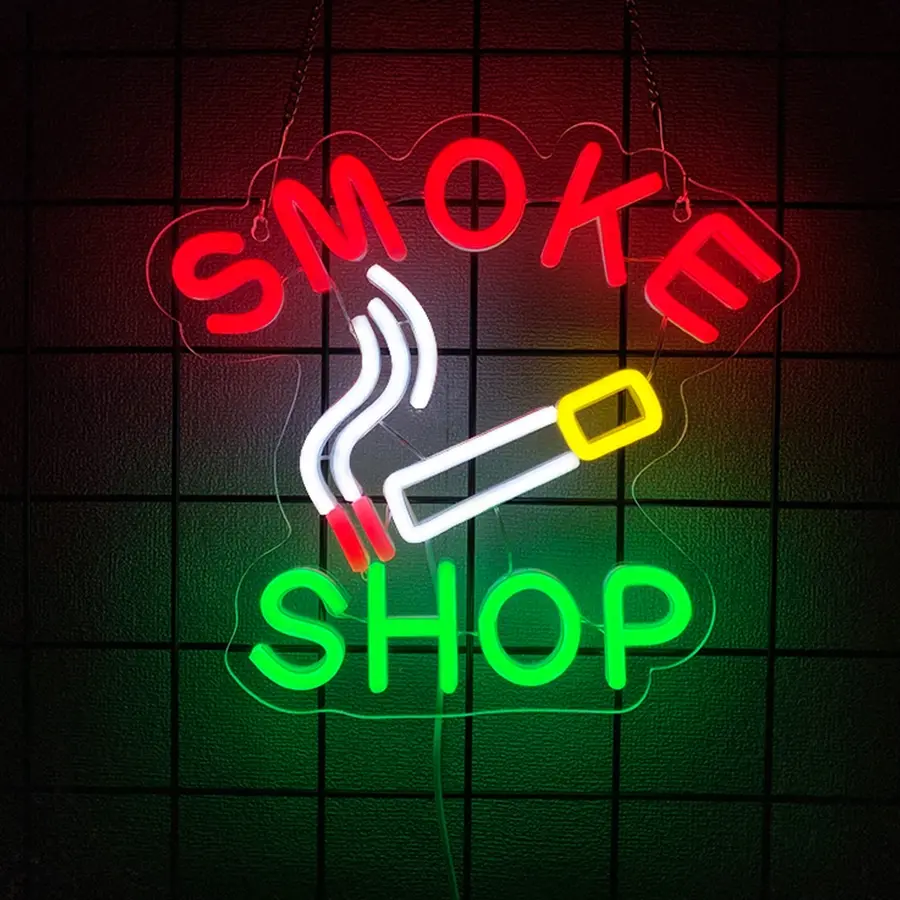 Smoke Shop Neon Sign for Business Advertising,Smoking Lounge,Man Cave Light,Home Bar or Garage Decor,Vibes Lights for Pub