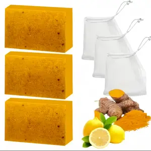 Lemon Turmeric Kojic Soap,Natural Handmade Soap,Turmeric Soaps Bar for Face and Body, Smooth Skin Tumeric Soapes,Deep Cleansing Soaps for Men & Women