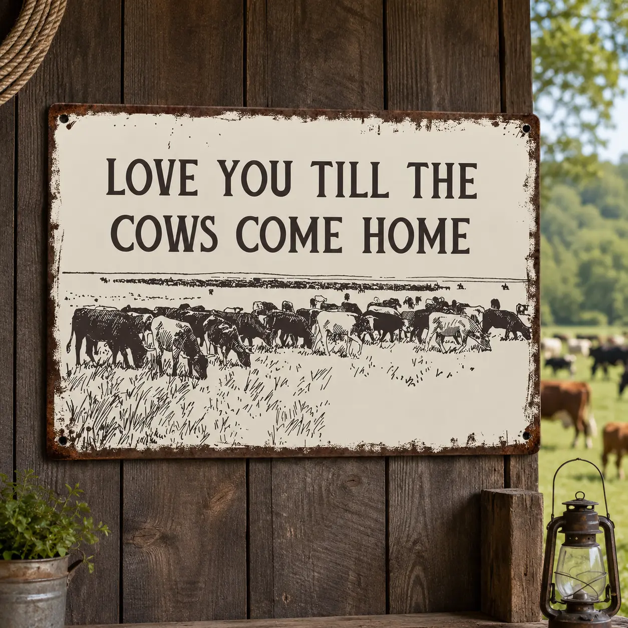 Vintage "Love You Till The Cows Come Home" Aluminium Rectangle Metal Tin Sign, Retro Rustic Farmhouse Wall Decor, Western Country Kitchen Study Plaque, Gift Ideas for Wife, 8x12in Easy-to-Hang Wardrobe Accent