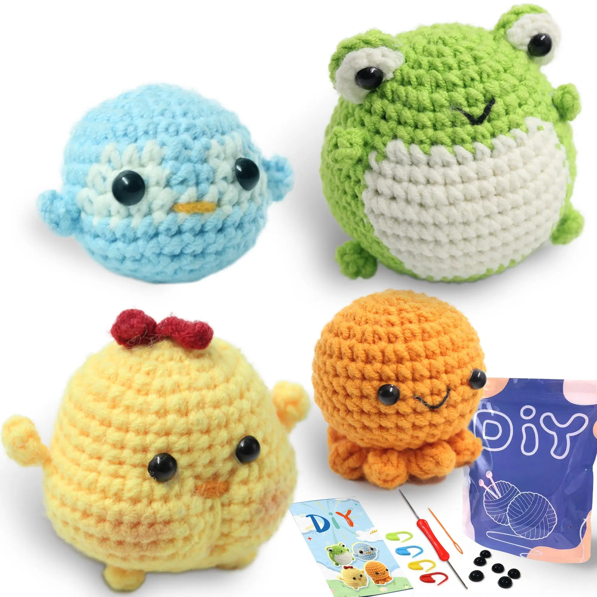 4PCS Crochet Kit for Beginners Animal Amigurumi Crochet Starter Kits,DIY Crochet Kit For Beginners,Crocheting Knitting Kit with Step-by-Step Video Tutorials for Gift,DIY Handicraft, Home Decor and Crochet Projects, Crochet Set