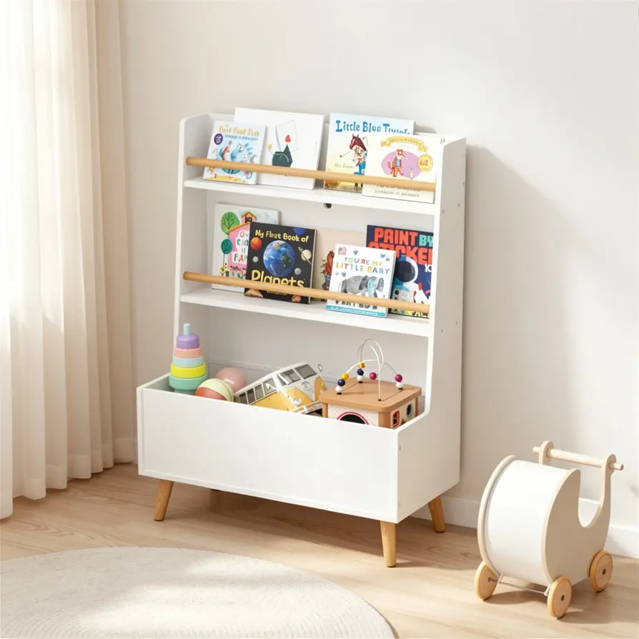Bookshelf, Book and Magazine Rack, Book Organizer, toy Storage Cabinet Organizer, White