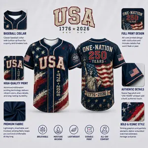 Patriotic 1776-2026 American Flag Baseball Jersey Independent Day Freedom Graphic Tee Men Women Gift USA