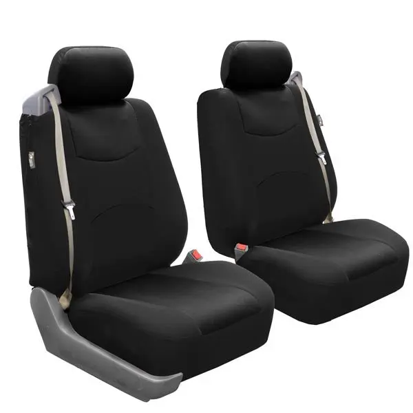 Flat Cloth All-Purpose Built-In Seatbelt Seat Covers - Front Set Black, Car Seat Protectors, Polyester
