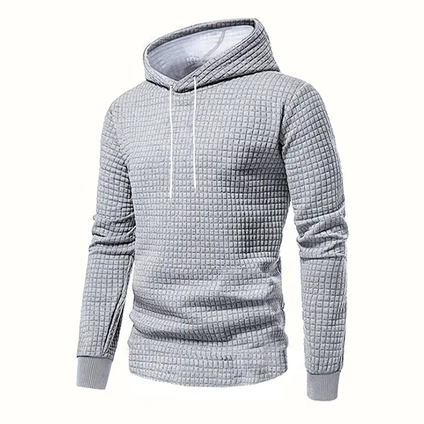 Waffle Hoodie Men's Casual Solid Pullover Hoodie Streetwear for Winter Fall Medium Size in Gray Color Makes a Great Gift Menswear Sweatshirts Tops Long Sleeve fall outfits fall outfits streetwear