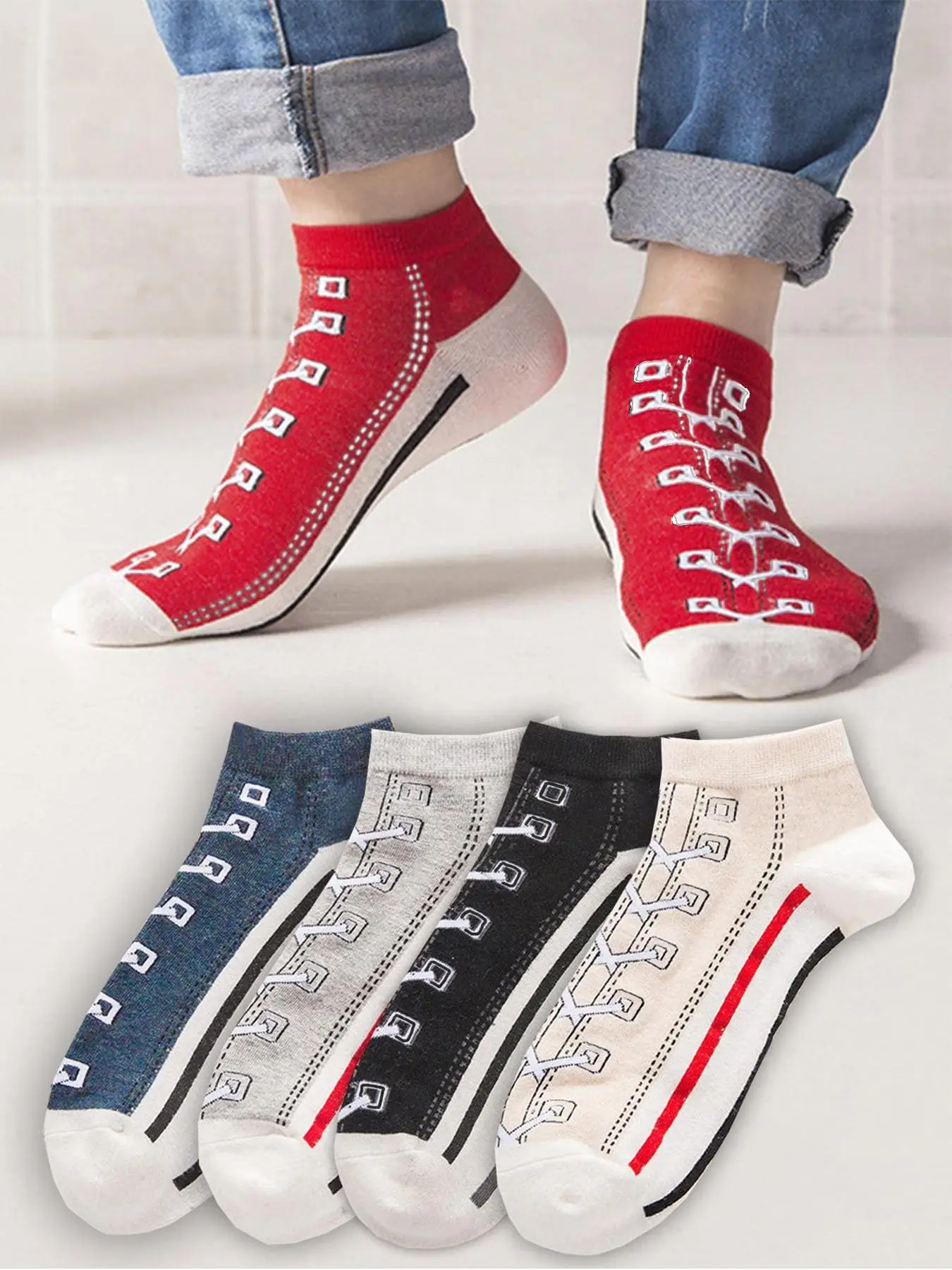 Men's Graphic Ankle Socks, Casual Comfy Breathable Low Cut Socks for Daily Wear, 5 Pairs Knit Anklets for Men, Summer Men's Socks & Hosiery