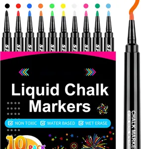 Liquid Chalk Markers for  Fridge Calendar Planning Board, Clear Glass Dry Erase Board, Whiteboard, Window, Mirror, Easy Wet Erase,1mm Fine Points (10 COLORS)