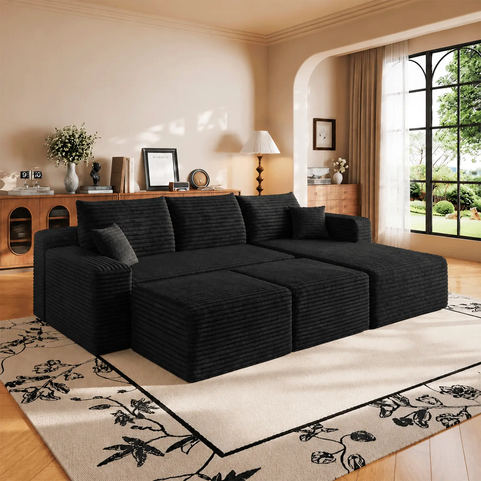 95" Modular Cloud U-Shaped Multi-Section Sofa Set with 2 Ottomans, Modern Minimalist Deep-Seat Comfy L-Shaped Couch, No-Assembly-Required Indoor Upholstered Living Room Modular Couch, Comfy Couch