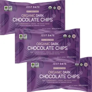 Just Date Organic Date-Sweetened Dark Chocolate Chips *No Sugar Added* GF Vegan 3 Ingredients 7 oz