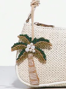 Holiday style handmade beaded coconut tree pearl pendant, pearl embellishment, straw bag with small pendant, niche creative personality pendant, fashionable and exquisite small and versatile, shoulder crossbody bag small item accessories, Charms for bags