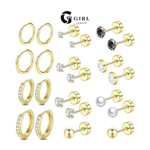 GGIRL 11-Piece Earring Set Multiple  Round and Zirconia Earrings Suitable for Cartilage and Lobe Wear, Unisex Design, Perfect for Everyday Wear, Gifts or Stacking