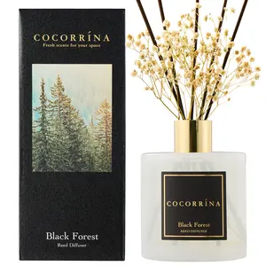 COCORRÍNA Reed Diffuser - Black Forest 17 Fl.oz Reed Diffuser with 8 Sticks Scented Diffuser with Preserved Flowers for Bathroom Home Decor