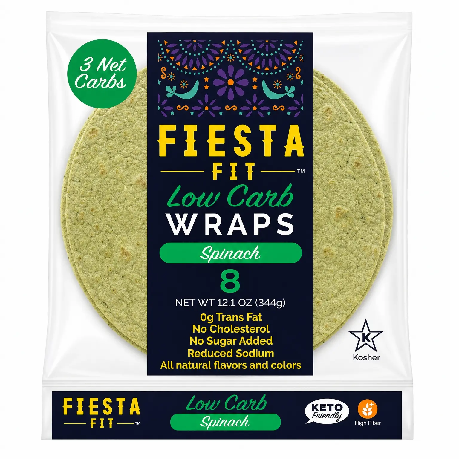Fiesta Fit Low Carb Wraps Spinach Flavor- Pack of 3