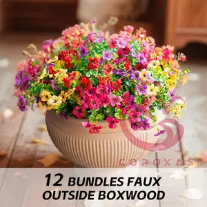 COROXAS 12 Bundles Faux Outside Boxwood UV Resistant Fake Outdoor Flowers Safe Colorful Decor for Mom Approved Home Garden Kids' Party